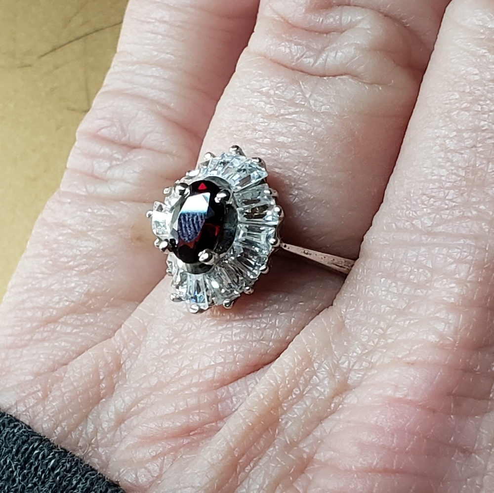 Ruby-Colored Stone & Crystal Undulating Surround … - image 6